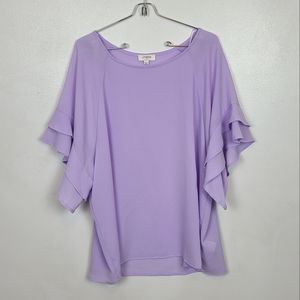 Umgee Lightweight Short Flounce Sleeve Blouse in Light Purple Size Large